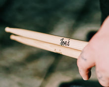 Load image into Gallery viewer, Joe&#39;s Master Series 5A American Hickory Drumsticks in hand