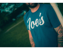 Load image into Gallery viewer, Joe&#39;s Drumsticks royal logo t shirt